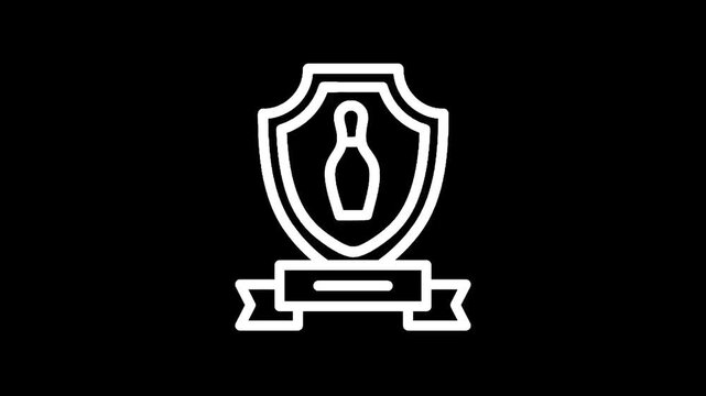 Bowling trophy icon with shield and ribbon, representing achievement and victory in sports