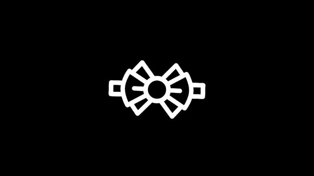 Simple white bow tie icon on a black background, minimalist design for graphic elements