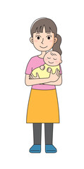 Fototapeta premium A woman holding a baby. The baby is sleeping. Lifestyle_Childcare_Women 生活_子育て_女性