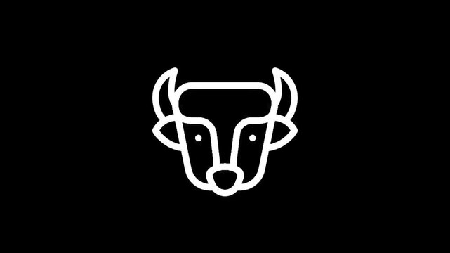 Minimalist white bull head icon on a stark black background, symbolizing strength