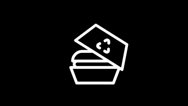 Recycling symbol on open food container icon, representing sustainable packaging and eco-friendly choices