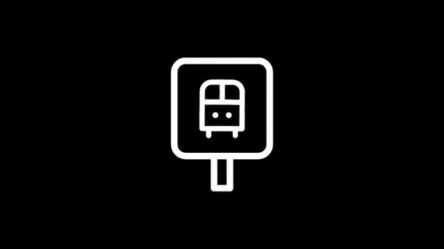 Simple white bus stop sign icon on a black background, minimalist design