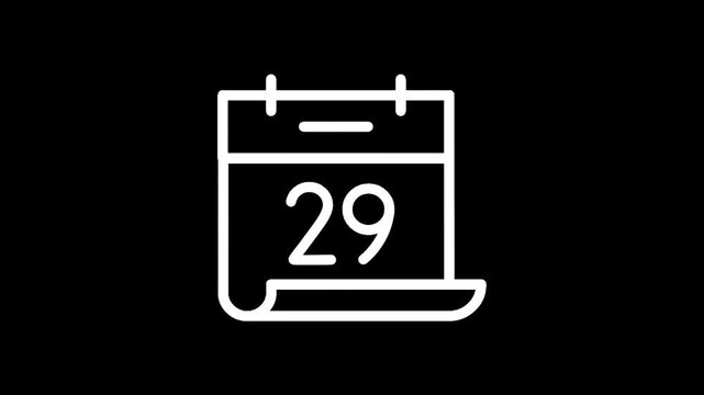 Simple white line art icon of a calendar showing the 29th day of the month