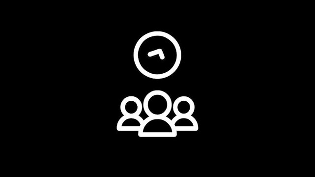 Teamwork and time management icon with people and clock symbol on black background