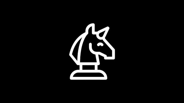 Simple white chess knight icon on a black background, representing strategy and intelligence