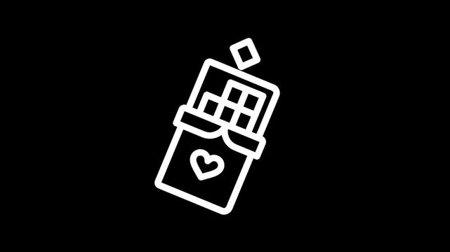 Simple line art icon of a chocolate bar with a heart symbol on its wrapper
