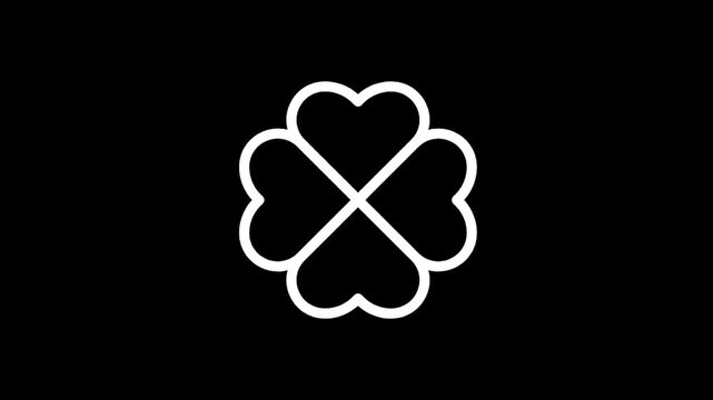 Abstract white clover leaf symbol made of hearts on a black background