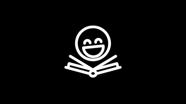Joyful reading icon with a happy face above an open book, simple line art