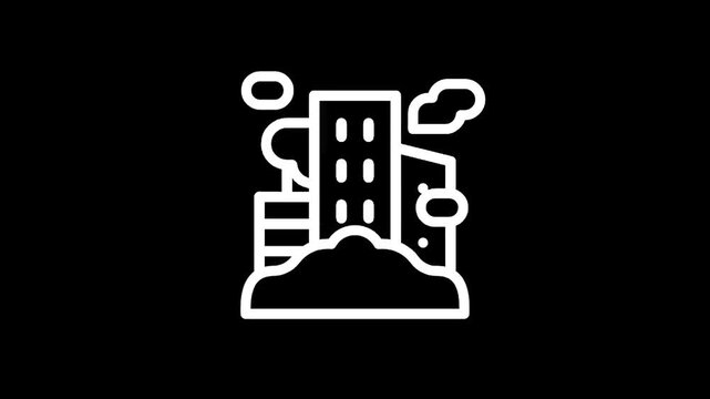Icon representing buildings partially buried in debris after a disaster or earthquake