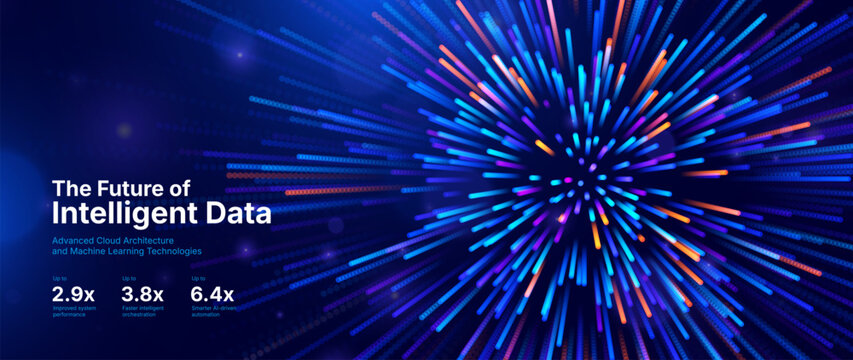 Cutting Edge AI Data Flow in Digital Technology Abstract Illustration. Tech Industry Backdrop with Colorful Particles Burst Lines. Seamless Integration Concept Innovation Tech Background Vector.