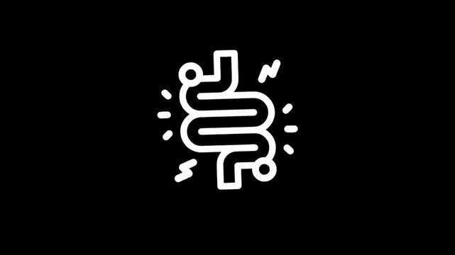 Stylized icon representing intestinal distress with electrical sparks and circles