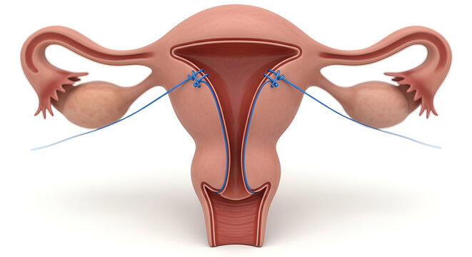Medical illustration of cervical cerclage procedure in uterus