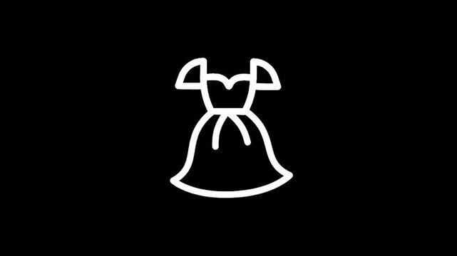 Simple white line art icon of a formal dress on a black background