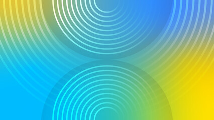 Fototapeta premium Vibrant abstract background featuring white concentric circular lines over a smooth blue and yellow gradient transition