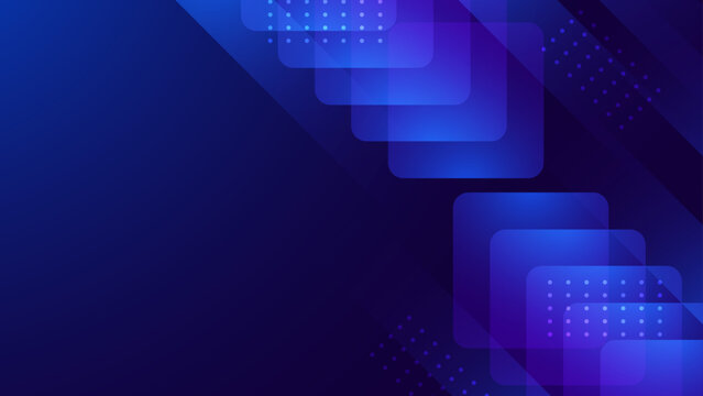 Futuristic deep blue background with glowing digital square layers and tech patterns