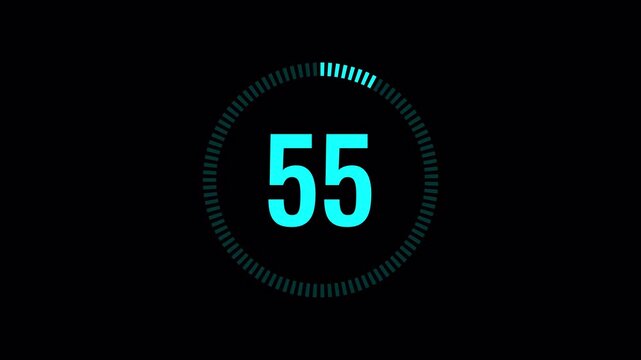 60 Second or 1 Minute Blue Circle Countdown Animation with Full Ring Progress Indicator Completing Entire Cycle on Transparent Background Clean Digital Timer Style 4K Video