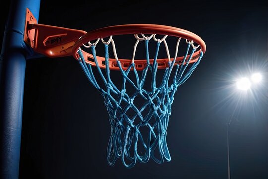 Blue padded netball hoop with nylon mesh