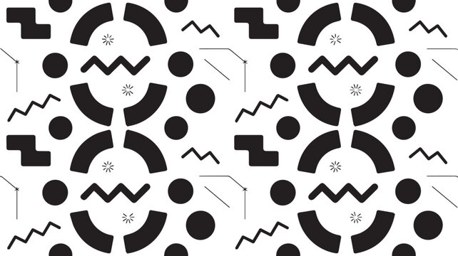 Adobe Illustrator Artwork Black and White Geometric Line Art Pattern for Textile and Decor