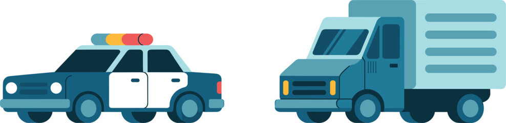 Police car and delivery truck vehicles transport illustration in flat style © Masud