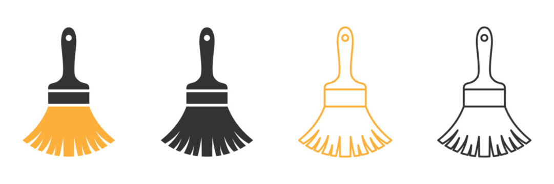 Paint brushes are displayed in solid filled and outline versions in various colors