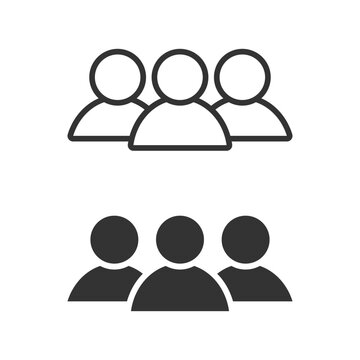 People group icon set with both outline and solid shapes for user avatars or team representation