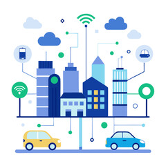 Naklejka premium Smart City Data Network Autonomous Vehicles White Background 