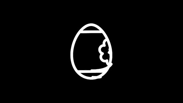 Minimalist white outline of a bitten egg on a black background