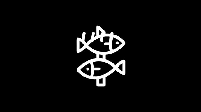 Simple white line art icon of two fish facing opposite directions on a black background