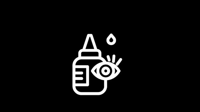 Eye drops bottle and eye icon with falling drops, medical symbol for eye care