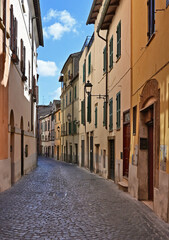 Fototapeta premium Capranica sulla Via Francigena , vicoli e case del centro storico, Tuscia, Lazio, Italia