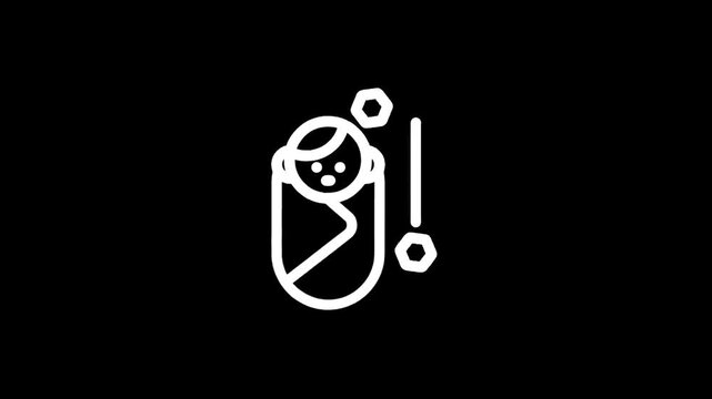 Simple line art icon of a newborn baby wrapped in a swaddle with abstract shapes