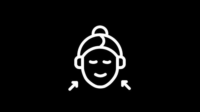 Woman's face with closed eyes and arrows indicating facial massage or treatment