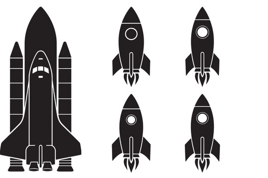 Minimal Rocket Ship Icon Set &ndash; 2x3 Grid Flat Vector Space Collection
