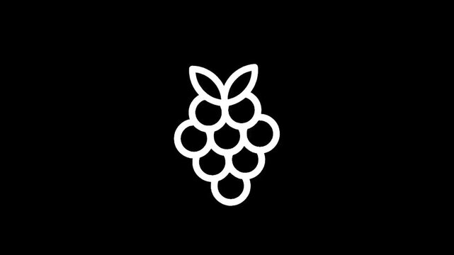 Simple white outline of a bunch of grapes on a black background