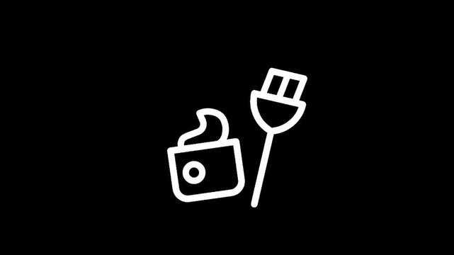 Simple white icon of a USB cable and a small container with cream on a black background
