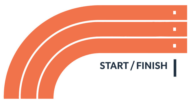 Abstract orange running track illustration with start and finish line markings