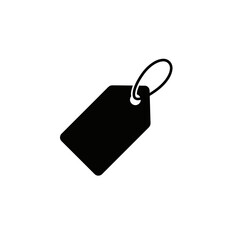 Fototapeta premium Minimalist black hanging price tag icon isolated on white background, ideal for retail store promotion, e-commerce web design and commercial product labeling