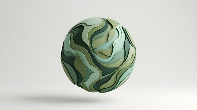 Abstract green organic sphere with fluid layered texture representing eco environment sustainability and modern creative design concept