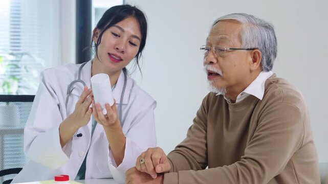 Doctor Explaining Medication to Senior Patient During Medical Consultation