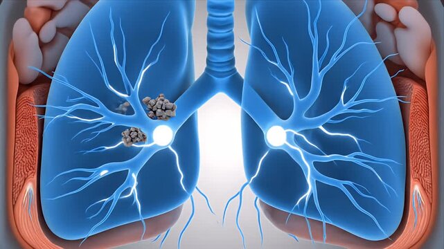 Animated 3D CGI Visualization of Human Lungs and Trachea Showing Respiration Cycle with Subtle Diaphragm Movement on a Soft Gray Gradient Background