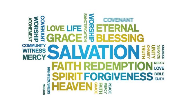 Salvation animated word cloud-text design animation tag kinetic typography seamless loop.