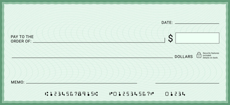 Blank payment check layout for financial transactions and banking design. Editable cheque template with modern guilloche security background. Money check, coupon, voucher,