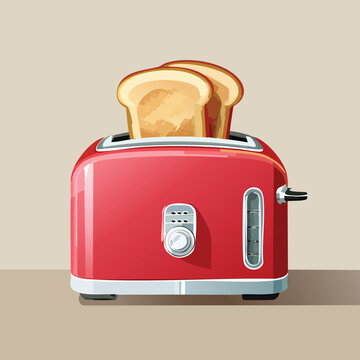 Red toaster with bread slices illustration for breakfast preparation