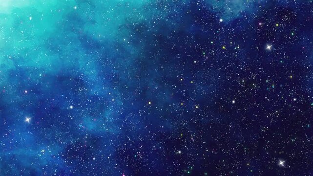 きらめく夜空、キラキラと輝く青い背景、抽象的な星の光、七夕・クリスマス・お正月ループ動画：青い宇宙の背景