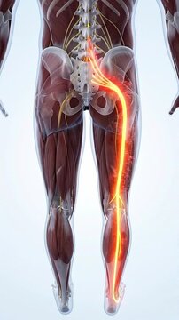 Sciatica sciatic nerve pain radiating down leg, lower back spine pelvis anatomy, sciatic nerve inflammation near lower back pelvis and spine with radiating leg pain, sciatica nerve pain anatomy