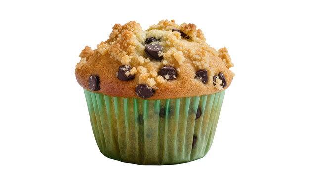 Chocolate chip muffin with crumb topping, isolated on transparent background