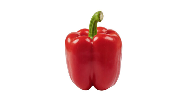 Vibrant red bell pepper with green stem, isolated on transparent background
