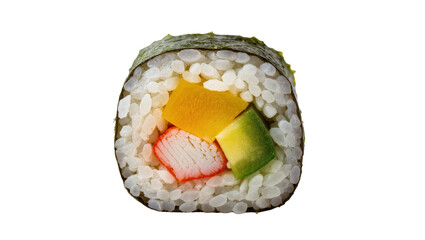 Sushi roll with crab stick mango and avocado, isolated on transparent background © Dan