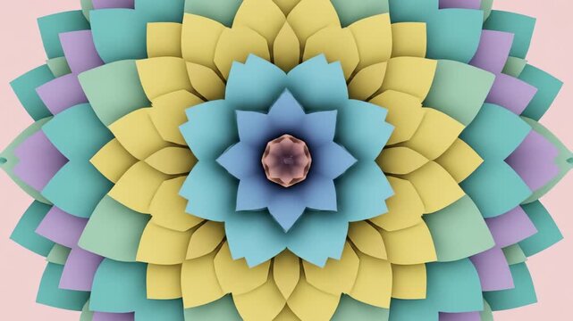 Abstract Geometric Mandala Flower Pattern Animation Soft Pastel Colors.