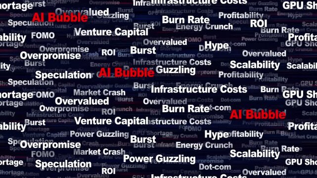 AI BUBBLE Seamless Endless Keywords Animation, Background, Loop
